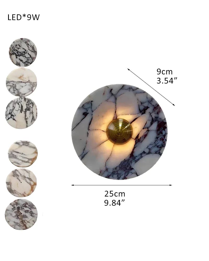 LightsStory Series Geometric Wall Sconce | Round Marble Pure Natural Marble with Iron, Iron finish for Bedrooms, bathrooms, hallways, and kitchen accents Plane-D25*H9CM D9.84"*H3.54" Gold Modern Art Design Wall Lamp