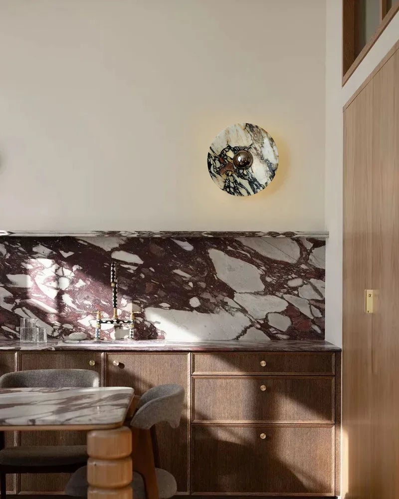 LightsStory Series Geometric Wall Sconce | Round Marble Pure Natural Marble with Iron, Iron finish for Bedrooms, bathrooms, hallways, and kitchen accents Modern Art Design Wall Lamp