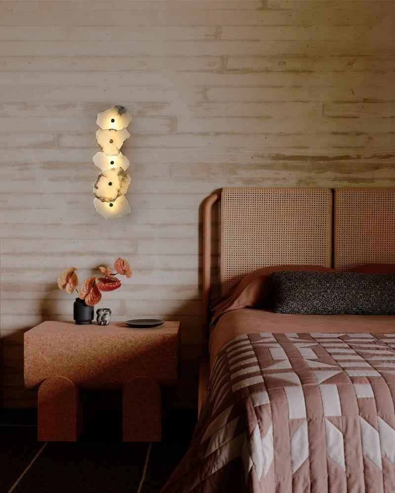 LightsStory Series Geometric Wall Sconce | Sculptural Double-Head Natural white marble with polished brass and gold accents, Polished Brass with Gold Accents for Stairwells and Corridors Modern Art Design Wall Lamp