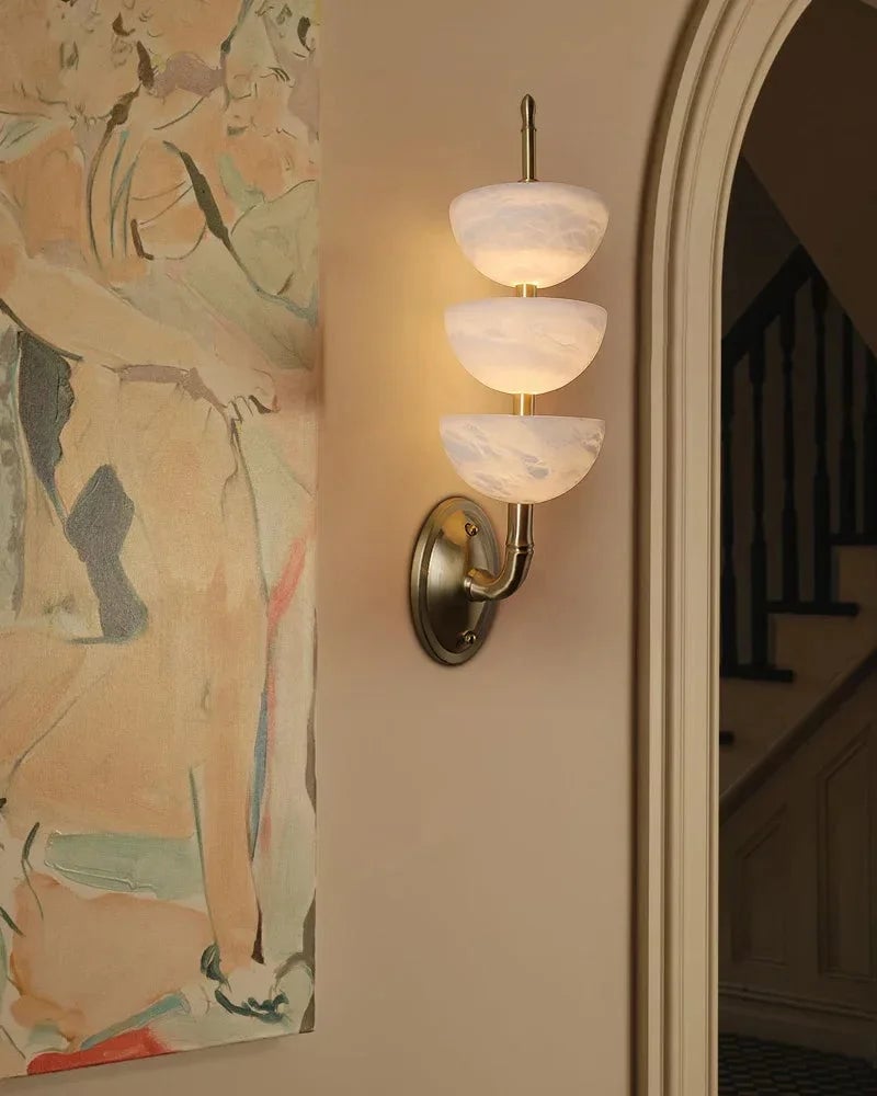 LightsStory Series Geometric Wall Sconce | Semi-Oval Natural marble and snowflake gypsum, Brass finish for Living rooms and bedrooms Flush Mounted Wall Sconce Lamp