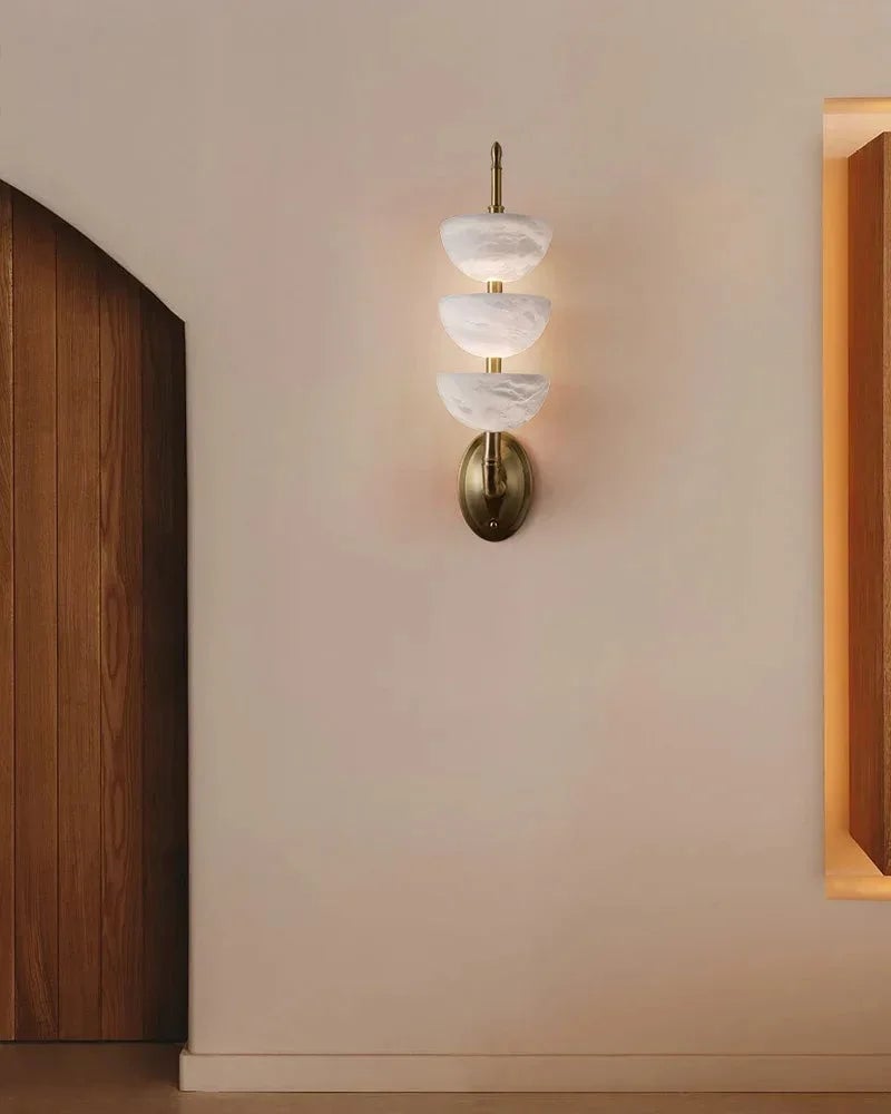 LightsStory Series Geometric Wall Sconce | Semi-Oval Natural marble and snowflake gypsum, Brass finish for Living rooms and bedrooms Flush Mounted Wall Sconce Lamp