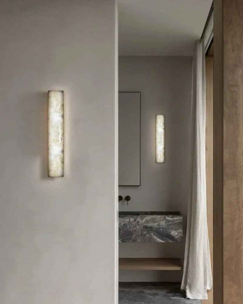 LightsStory Series Geometric Wall Sconce | Square Silhouette Solid Cloud Stone with unique veins and natural texture, Natural Stone finish for Halls, bedrooms, and covered indoor accents Flush Mounted Wall Sconce Lamp