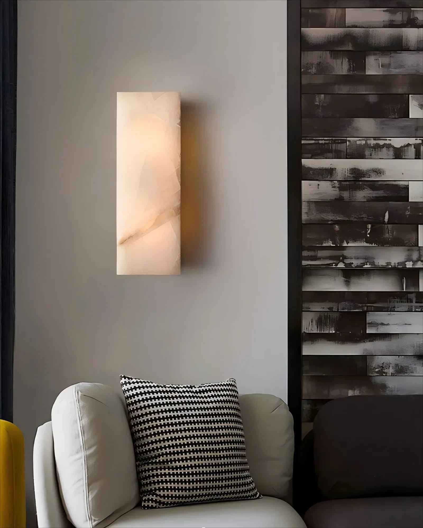 LightsStory Series Geometric Wall Sconce | Square Silhouette Solid Cloud Stone with unique veins and natural texture, Natural Stone finish for Halls, bedrooms, and covered indoor accents Flush Mounted Wall Sconce Lamp