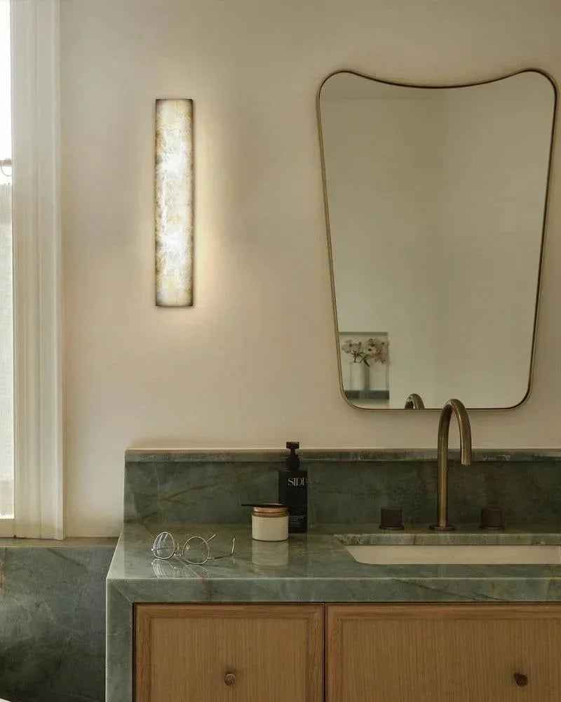 LightsStory Series Geometric Wall Sconce | Square Silhouette Solid Cloud Stone with unique veins and natural texture, Natural Stone finish for Halls, bedrooms, and covered indoor accents Flush Mounted Wall Sconce Lamp