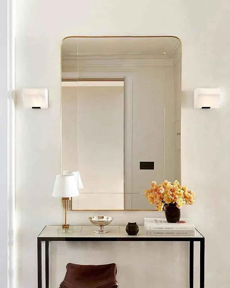 LightsStory Series Geometric Wall Sconce | Triple Sloping Block Hand-Carved Natural Alabaster Stone, Matte Black and Brass finish for Modern Living Rooms and Hallways Flush Mounted Wall Sconce Lamp