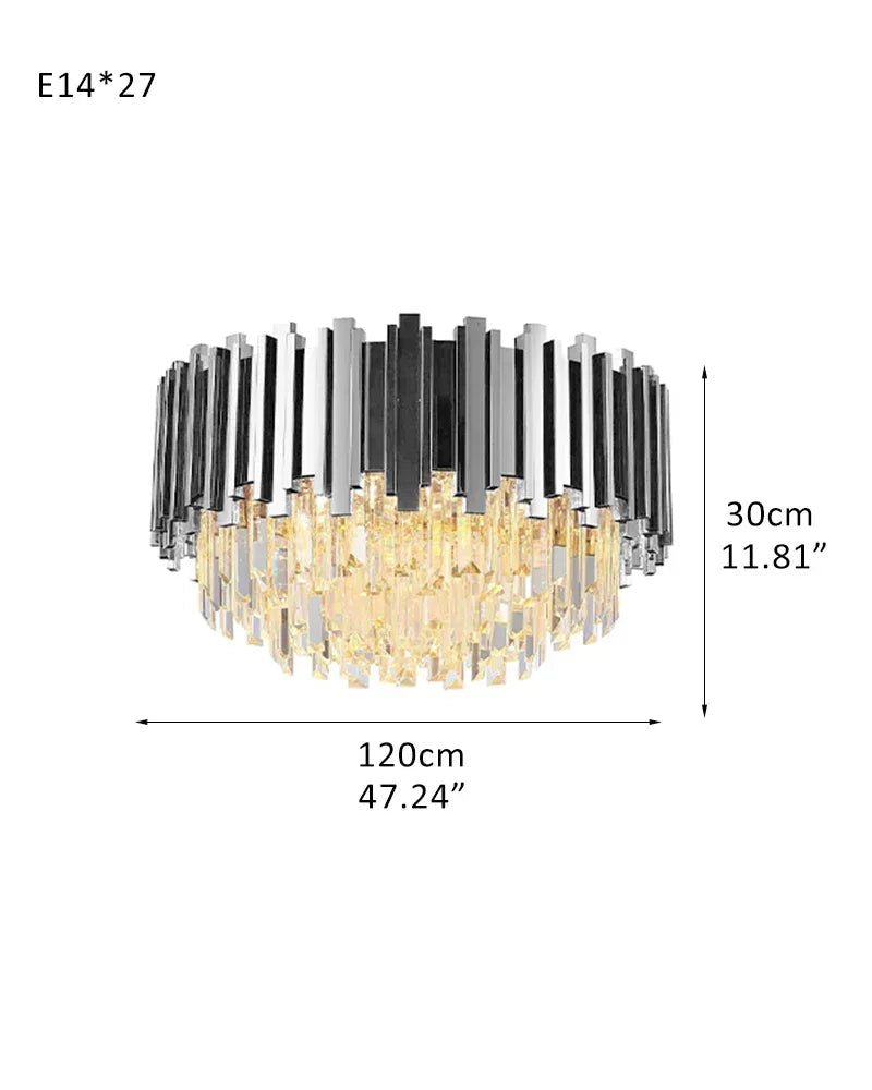 LightsStory Series Grand Ceiling Light | Multi Tier Crystal Gold-plated stainless steel and hand-cut crystal glass, Premium Gold-plated finish for Living rooms, dining rooms, and grand entries D120*H30CM D47.24“*H11.81" Silver Flush Mounted Ceiling Lamp