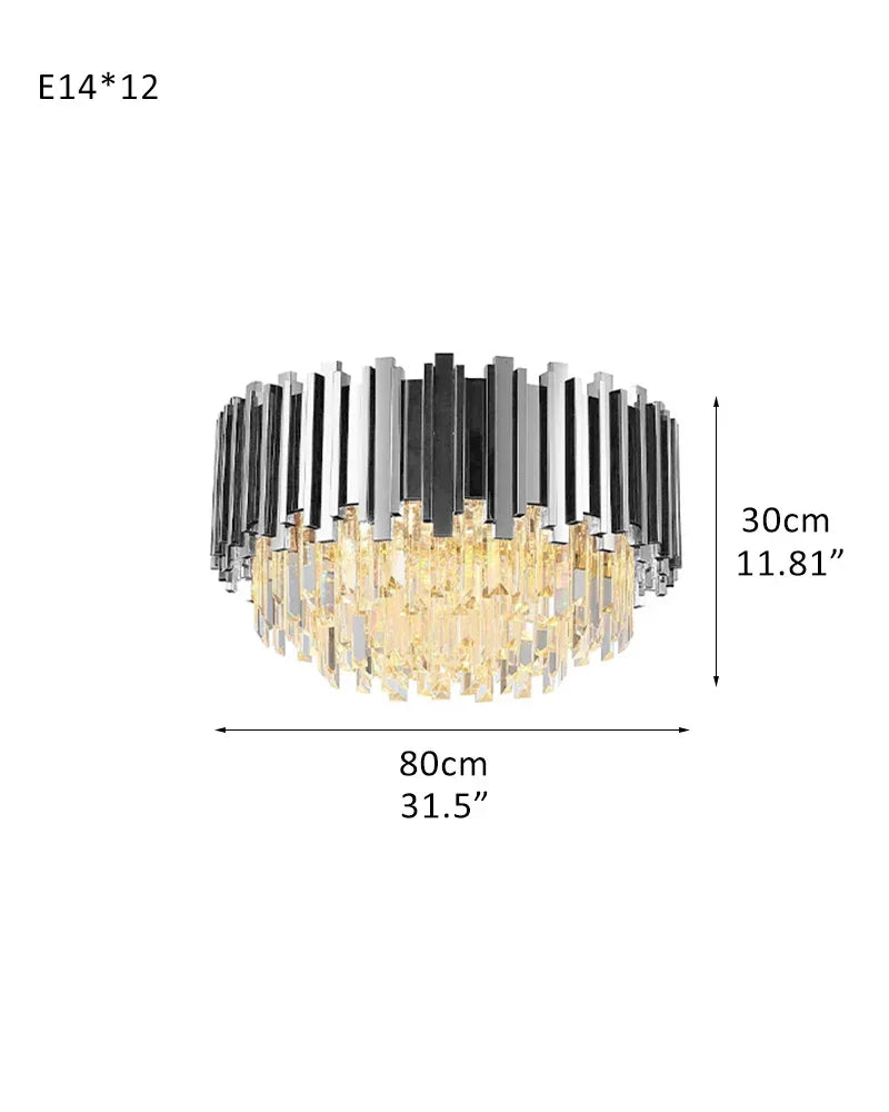 LightsStory Series Grand Ceiling Light | Multi Tier Crystal Gold-plated stainless steel and hand-cut crystal glass, Premium Gold-plated finish for Living rooms, dining rooms, and grand entries D80*H30CM D31.5“*H11.81" Silver Flush Mounted Ceiling Lamp