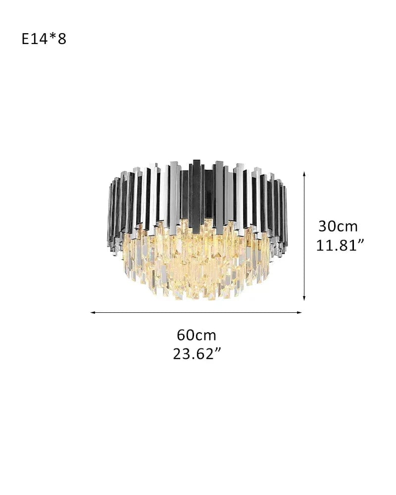 LightsStory Series Grand Ceiling Light | Multi Tier Crystal Gold-plated stainless steel and hand-cut crystal glass, Premium Gold-plated finish for Living rooms, dining rooms, and grand entries D60*H30CM D23.62“*H11.81" Silver Flush Mounted Ceiling Lamp