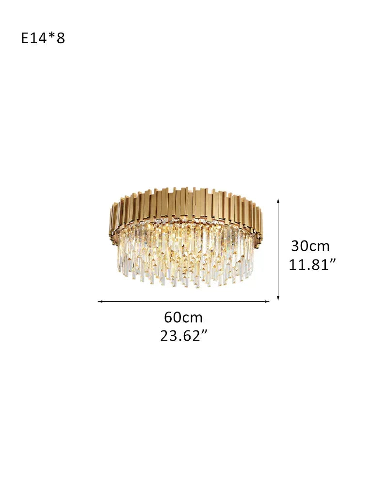 LightsStory Series Grand Ceiling Light | Multi Tier Crystal Gold-plated stainless steel and hand-cut crystal glass, Premium Gold-plated finish for Living rooms, dining rooms, and grand entries D60*H30CM D23.62“*H11.81" Gold Flush Mounted Ceiling Lamp