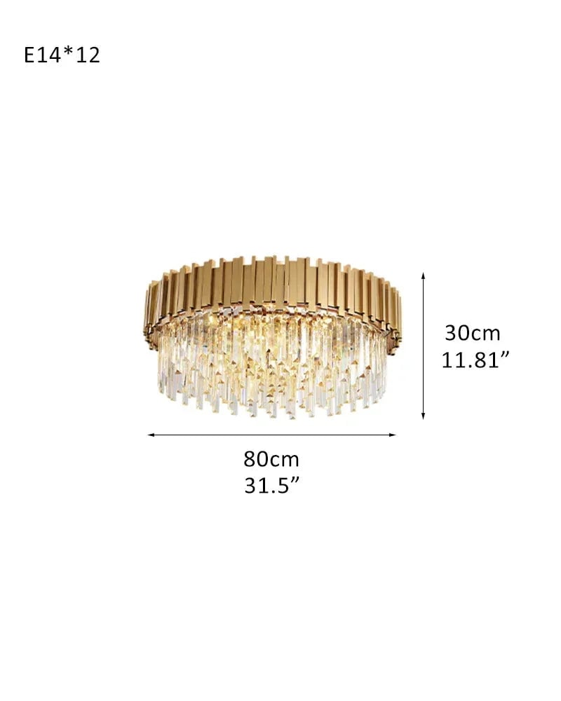 LightsStory Series Grand Ceiling Light | Multi Tier Crystal Gold-plated stainless steel and hand-cut crystal glass, Premium Gold-plated finish for Living rooms, dining rooms, and grand entries D80*H30CM D31.5“*H11.81" Gold Flush Mounted Ceiling Lamp
