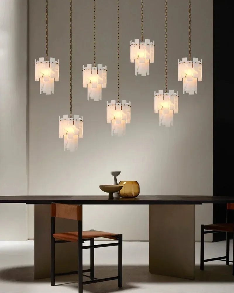 LightsStory Series Grand Chandelier | Dual-Tier Smooth Alabaster Marble, Antique Brass finish for Dining Rooms and Bedrooms Luxury Modern Chandelier