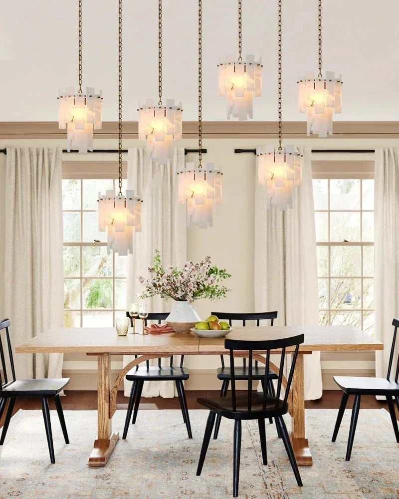 LightsStory Series Grand Chandelier | Dual-Tier Smooth Alabaster Marble, Antique Brass finish for Dining Rooms and Bedrooms Luxury Modern Chandelier