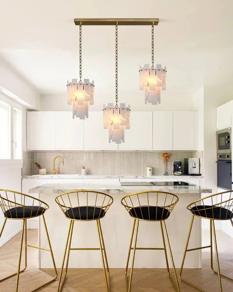 LightsStory Series Grand Chandelier | Dual-Tier Smooth Alabaster Marble, Antique Brass finish for Dining Rooms and Bedrooms Luxury Modern Chandelier