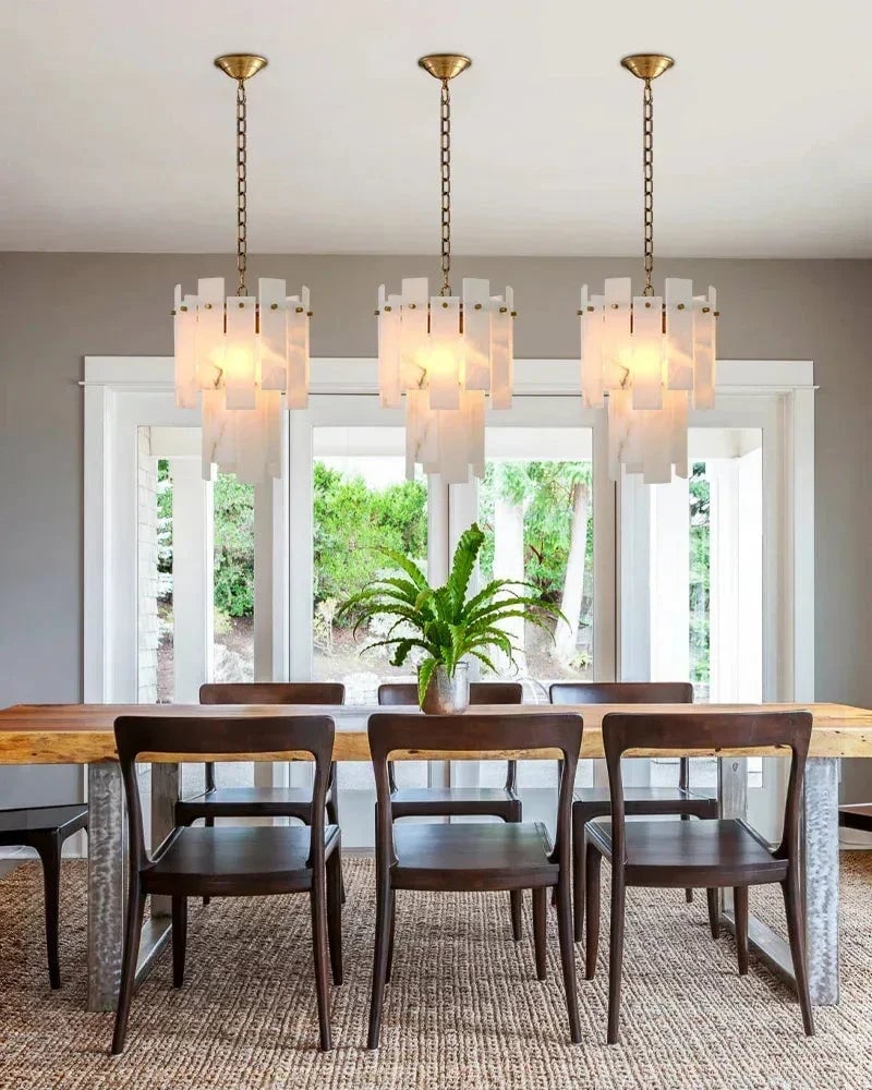 LightsStory Series Grand Chandelier | Dual-Tier Smooth Alabaster Marble, Antique Brass finish for Dining Rooms and Bedrooms Luxury Modern Chandelier