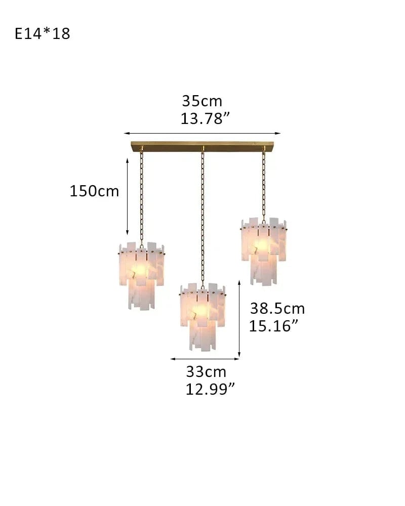 LightsStory Series Grand Chandelier | Dual-Tier Smooth Alabaster Marble, Antique Brass finish for Dining Rooms and Bedrooms 3-light-D33*H38.5CM D12.99“*H15.16"-Linear Board Brass Luxury Modern Chandelier