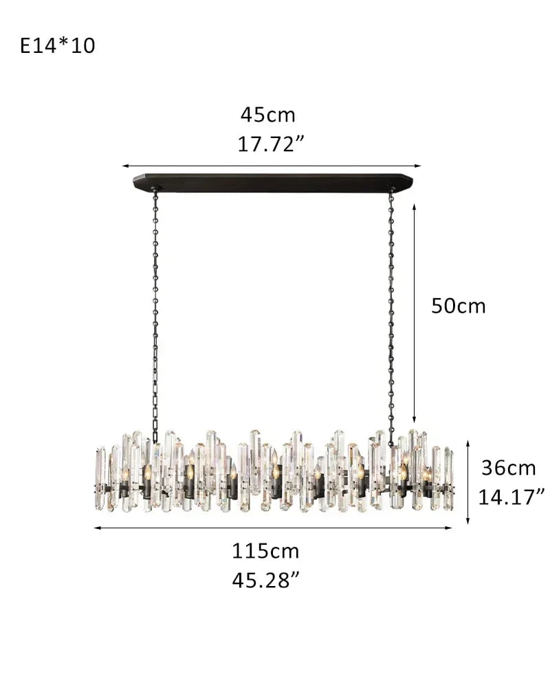 LightsStory Series Grand Chandelier | Multi-Tier K9 Crystal Solid brass frame with artisan-polished premium K9 crystals, Premium Copper finish for Grand Foyers and Dining Rooms L115*H36CM L45.28“*H14.17" Black American chandelier