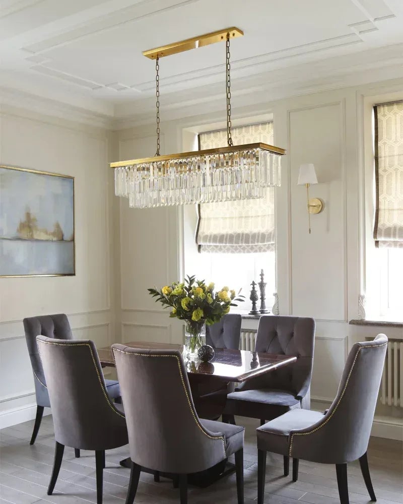 LightsStory Series Grand Chandelier | Rectangular Tier Multi-crystal droplets with iron frame, Gold iron frame for Dining rooms, entries, and living areas American Vintage chandelier lamp