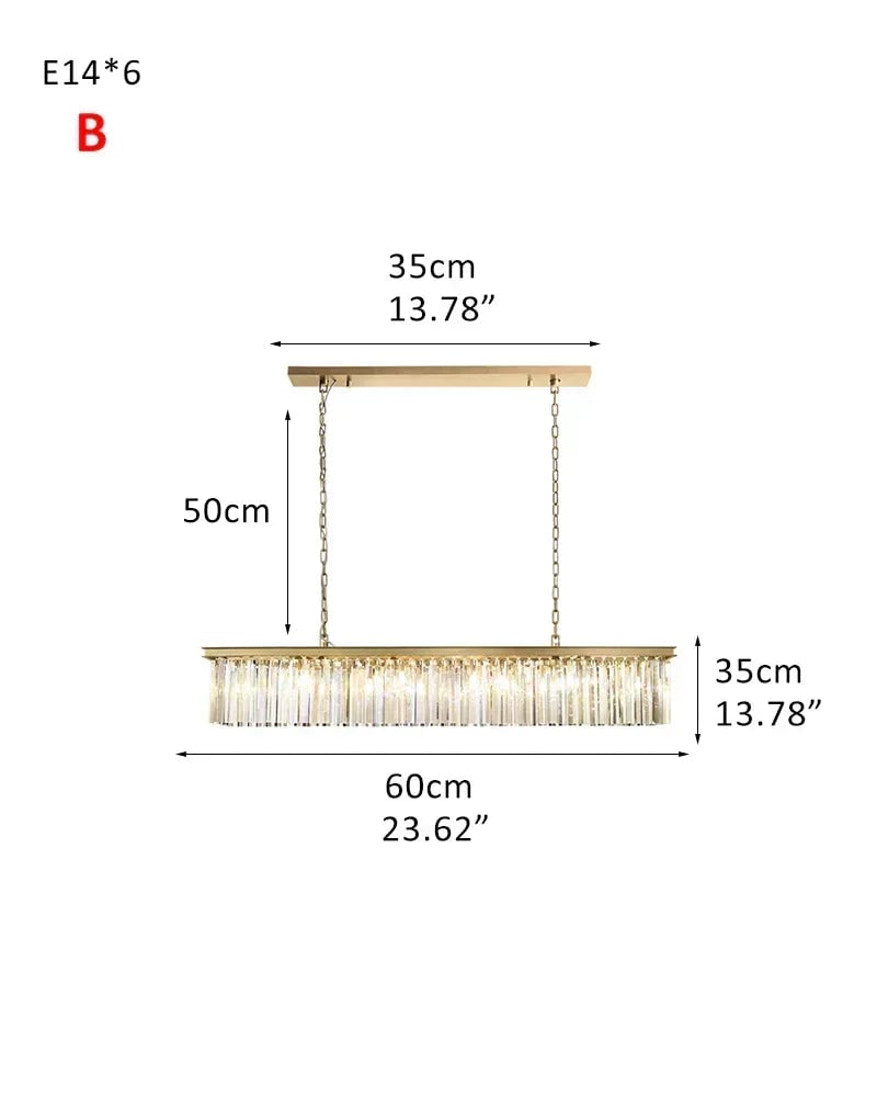 LightsStory Series Grand Chandelier | Rectangular Tier Multi-crystal droplets with iron frame, Gold iron frame for Dining rooms, entries, and living areas 2-tier-L60*W35CM L23.62“*H13.78"-B Gold American Vintage chandelier lamp