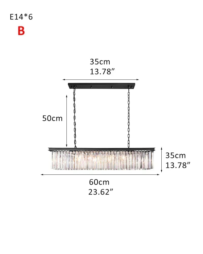 LightsStory Series Grand Chandelier | Rectangular Tier Multi-crystal droplets with iron frame, Gold iron frame for Dining rooms, entries, and living areas 2-tier-L60*W35CM L23.62“*H13.78"-B Black American Vintage chandelier lamp