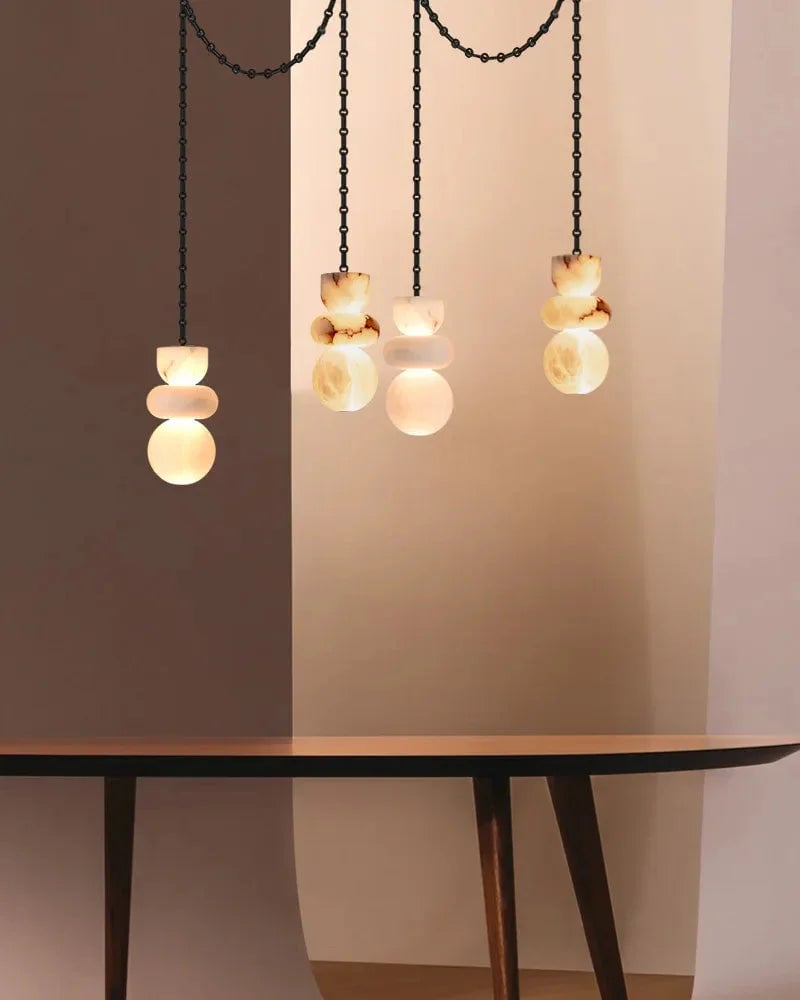 LightsStory Series Interior Design Cluster Pendant | Round Shade Uniquely veined faux marble, Black cord and canopy for bedside, dining nooks, and entryways Modern Pendant lamp