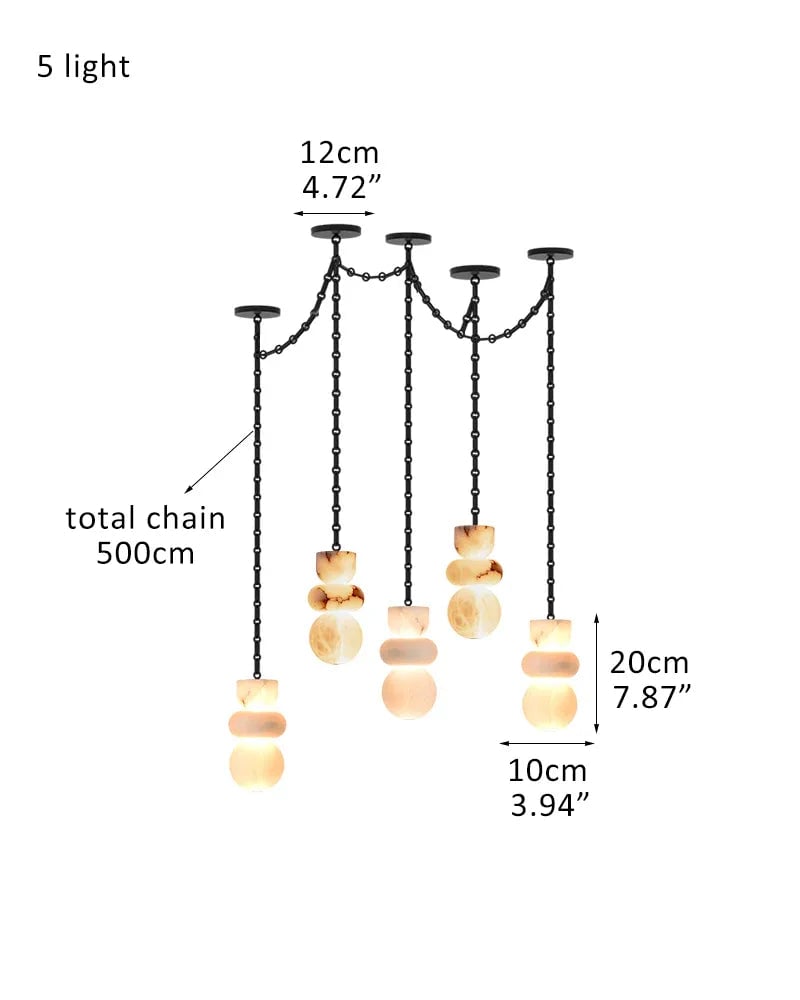 LightsStory Series Interior Design Cluster Pendant | Round Shade Uniquely veined faux marble, Black cord and canopy for bedside, dining nooks, and entryways 5 light-D10*H20CM D4"*H8" Black Modern Pendant lamp