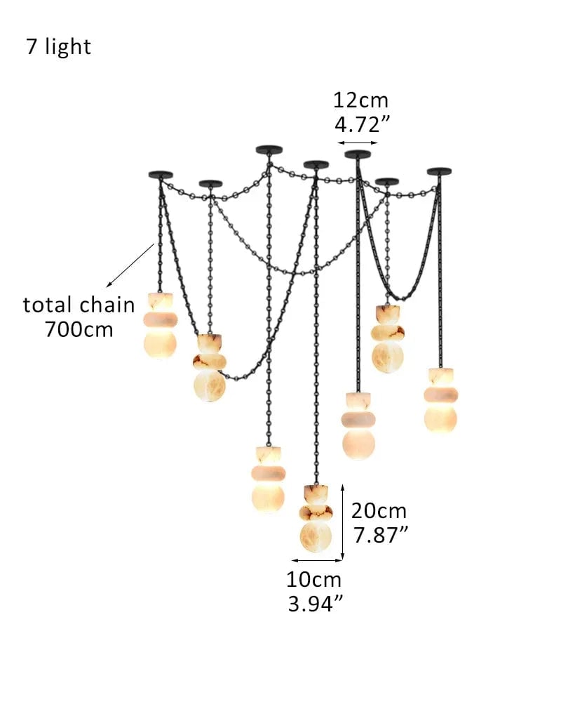 LightsStory Series Interior Design Cluster Pendant | Round Shade Uniquely veined faux marble, Black cord and canopy for bedside, dining nooks, and entryways 7 light-D10*H20CM D4"*H8" Black Modern Pendant lamp