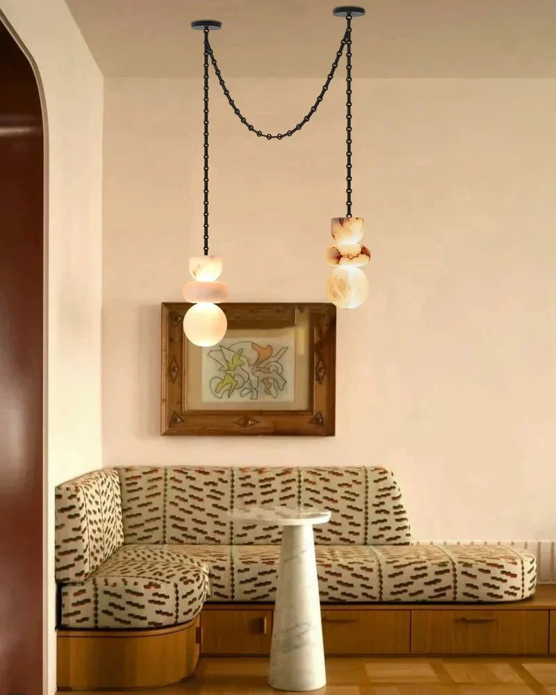 LightsStory Series Interior Design Cluster Pendant | Round Shade Uniquely veined faux marble, Black cord and canopy for bedside, dining nooks, and entryways Modern Pendant lamp
