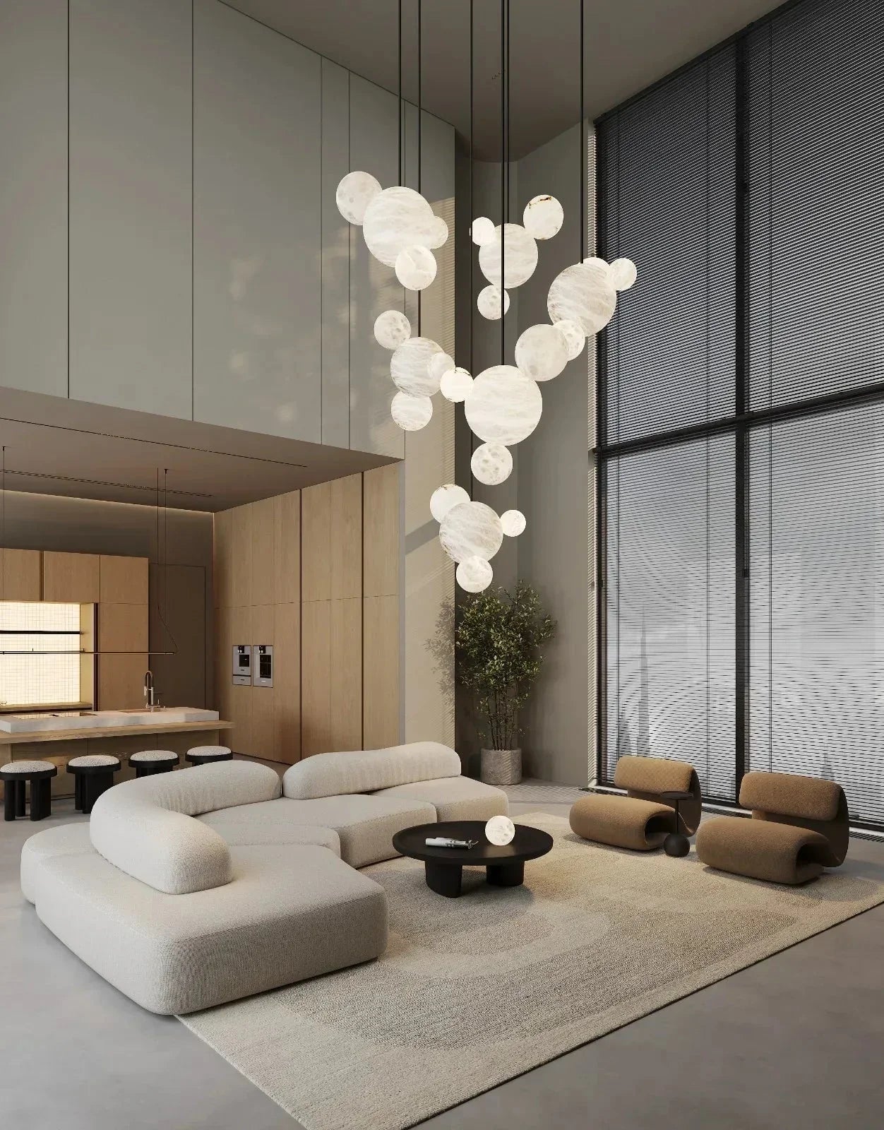 LightsStory Series Orb Pendant Light | Cluster Hand-Carved Natural Alabaster for Lobby, Living Rooms, Kitchen Islands and Dining Areas American chandelier