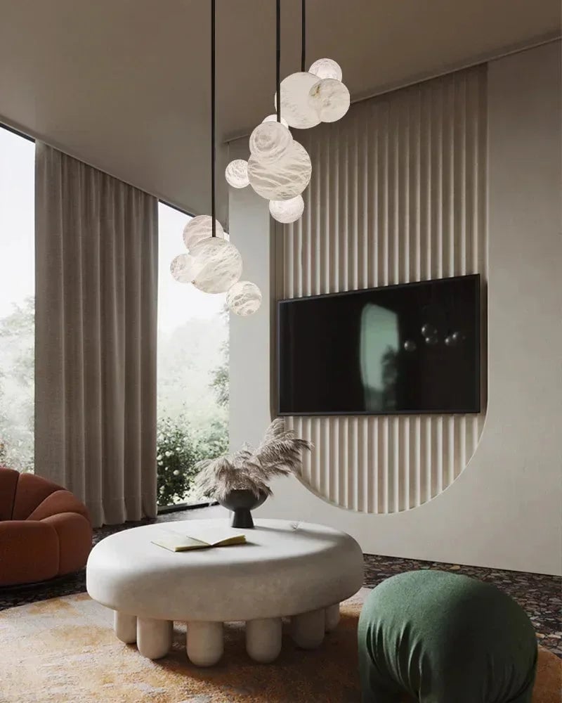 LightsStory Series Orb Pendant Light | Cluster Hand-Carved Natural Alabaster for Lobby, Living Rooms, Kitchen Islands and Dining Areas American chandelier