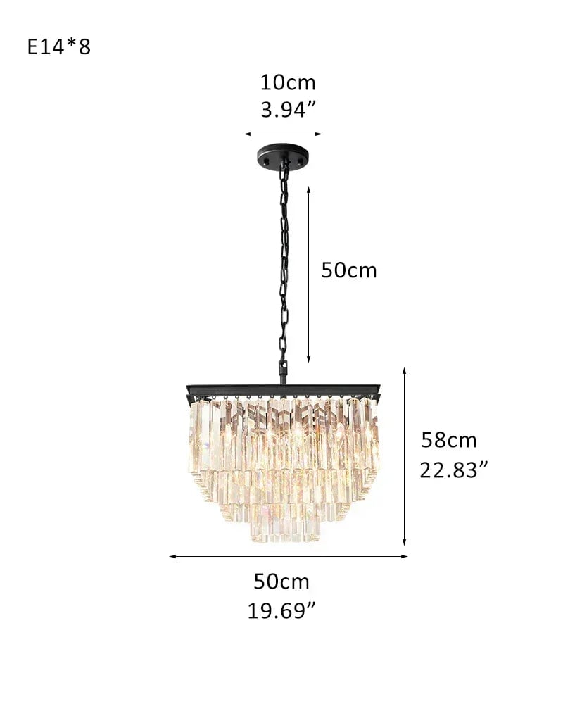 LightsStory Series Prismatic Chandelier | Five Tier Triangular Crystal Precision-cut clear triangular crystal rods and sturdy iron, Black iron finish for Grand Foyers and Dining Rooms 3-Tier-S-D50*H58CM D19.69“*H22.83" Black American chandelier