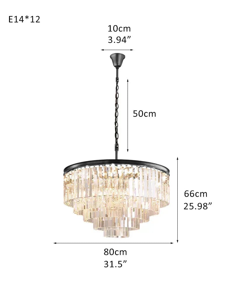 LightsStory Series Prismatic Chandelier | Five Tier Triangular Crystal Precision-cut clear triangular crystal rods and sturdy iron, Black iron finish for Grand Foyers and Dining Rooms 5-Tier-R-D80*H66CM D31.5“*H25.98" Black American chandelier