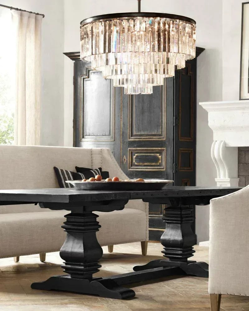 LightsStory Series Prismatic Chandelier | Five Tier Triangular Crystal Precision-cut clear triangular crystal rods and sturdy iron, Black iron finish for Grand Foyers and Dining Rooms American chandelier