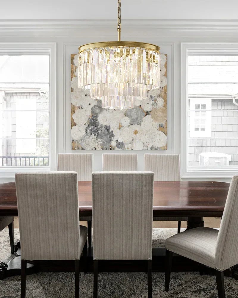 LightsStory Series Prismatic Chandelier | Five Tier Triangular Crystal Precision-cut clear triangular crystal rods and sturdy iron, Black iron finish for Grand Foyers and Dining Rooms American chandelier