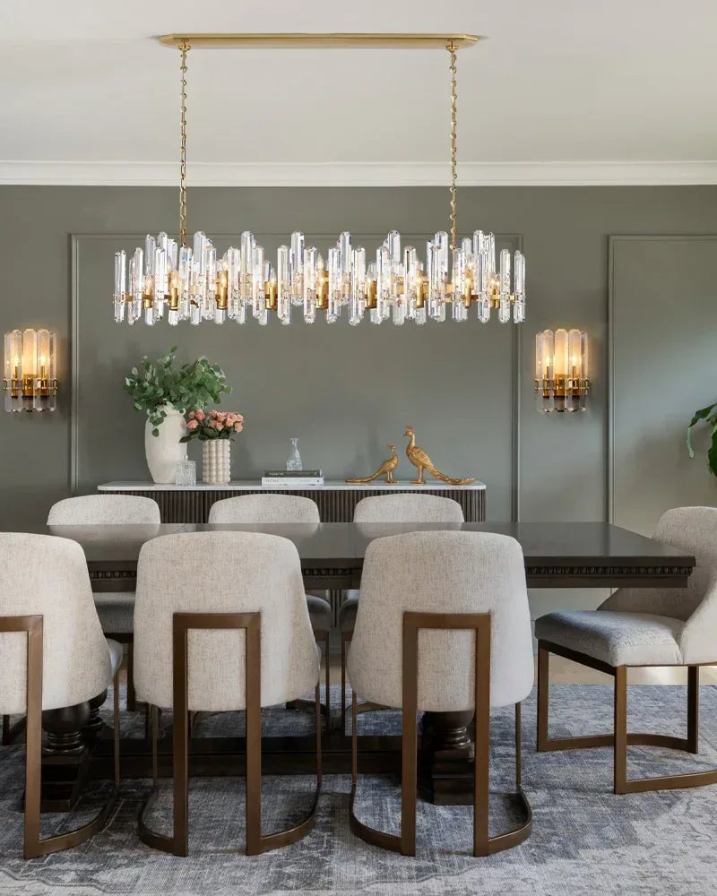LightsStory Series Prismatic Chandelier | Linear K9 Crystal Solid brass frame with premium K9 crystals, Copper finish for Dining Rooms American chandelier