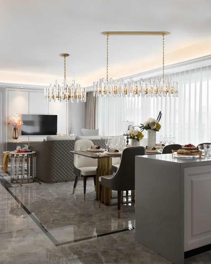 LightsStory Series Prismatic Chandelier | Linear K9 Crystal Solid brass frame with premium K9 crystals, Copper finish for Dining Rooms American chandelier