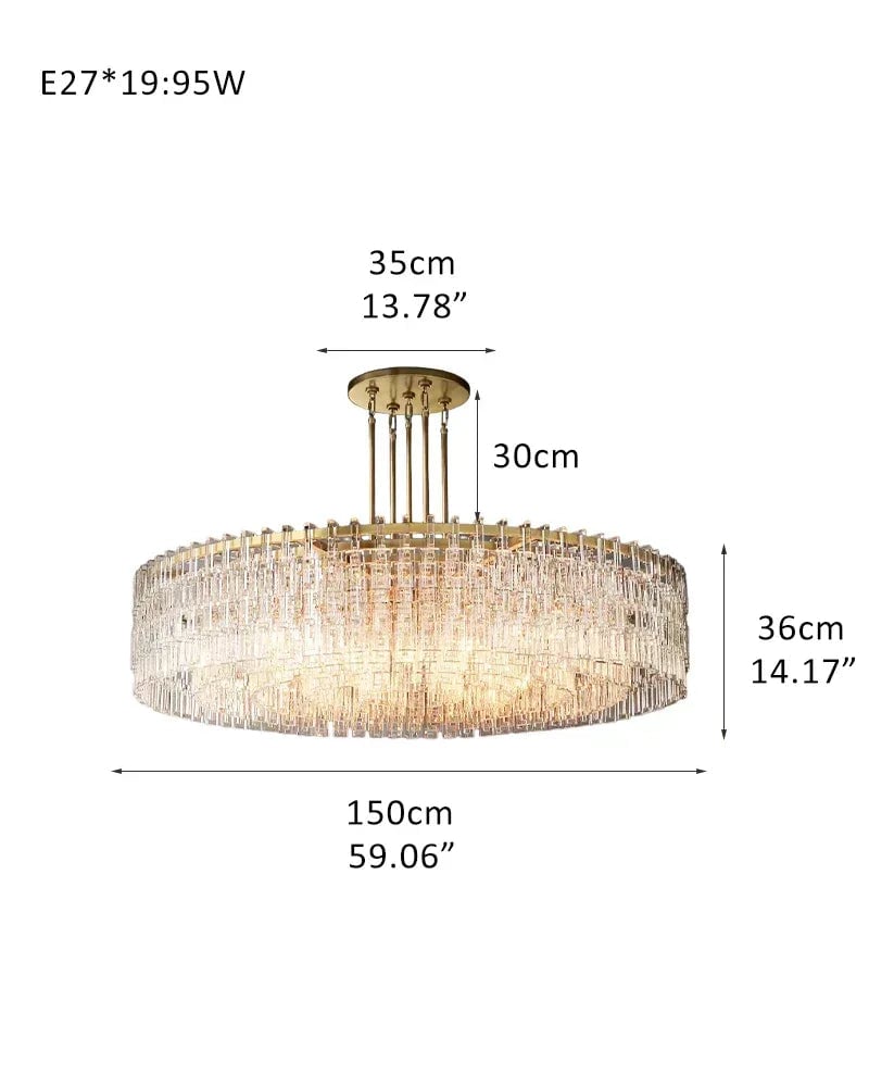 LightsStory Series Prismatic Chandelier | Linear Prismatic Crystal Hand-set Prismatic Crystals and Interlocking Steel, Dual-Tone Matte Black and Gold for Entryways, Dining Areas, and Bedrooms D150*H36CM D59.06*H14.17" Brass American chandelier