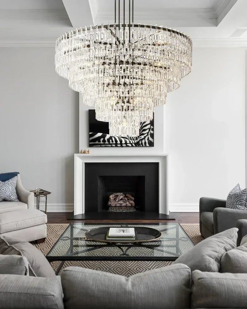 LightsStory Series Prismatic Chandelier | Multi-Layer Prismatic Crystal Hand-set Prismatic Crystals and Interlocking Steel Chains, Dual-Tone Gold or Matte Black for Entryways, Dining Areas, and Bedrooms American chandelier