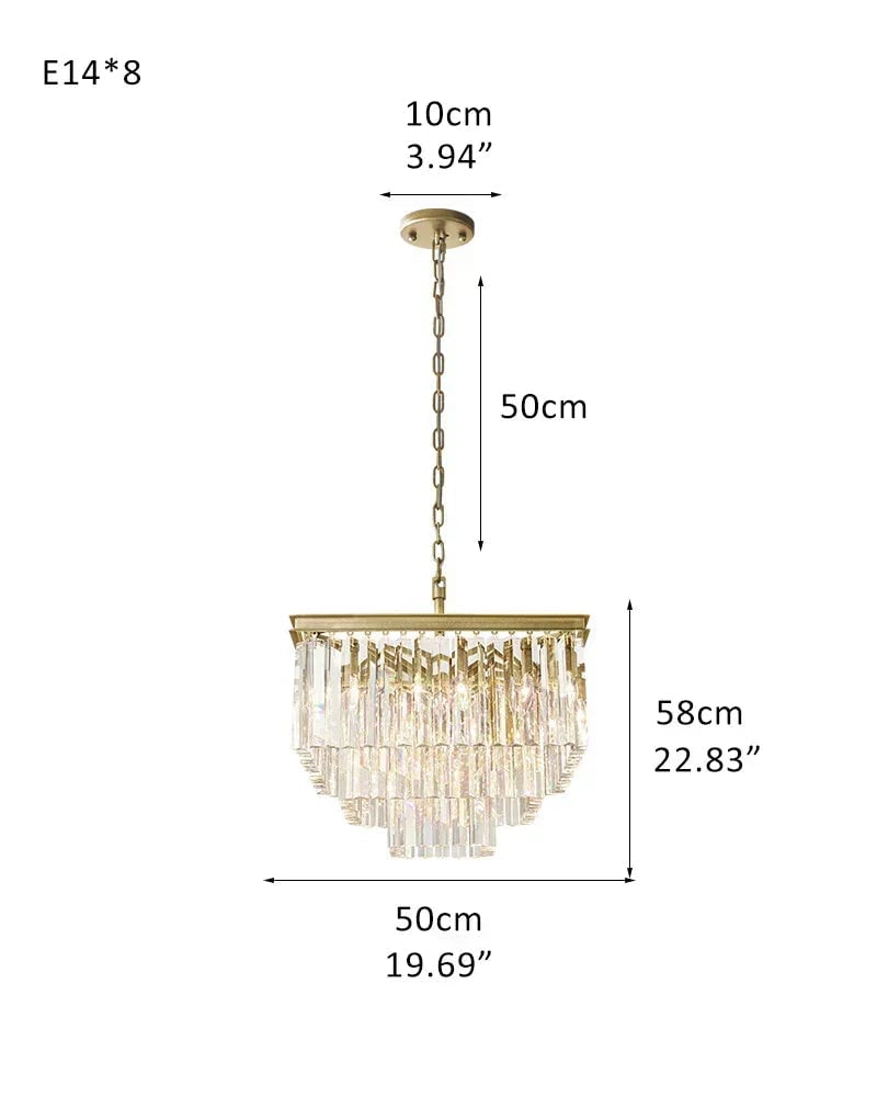 LightsStory Series Prismatic Chandelier | Multi-Tier Rectangular Precision-cut triangular crystal rods and sturdy iron frame, Brushed Gold finish for Dining Rooms and Grand Foyers 3-Tier-S-D50*H58CM D19.69“*H22.83" Gold American chandelier