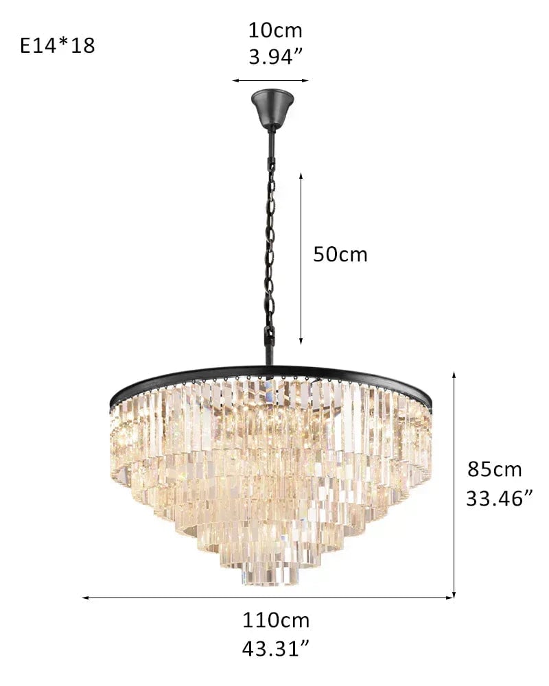 LightsStory Series Prismatic Chandelier | Multi-Tier Rectangular Precision-cut triangular crystal rods and sturdy iron frame, Brushed Gold finish for Dining Rooms and Grand Foyers 7-Tier-R-D110*H85CM D43.31“*H33.46" Black American chandelier