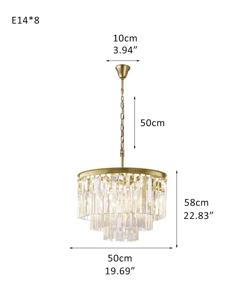 LightsStory Series Prismatic Chandelier | Multi-Tier Rectangular Precision-cut triangular crystal rods and sturdy iron frame, Brushed Gold finish for Dining Rooms and Grand Foyers 3-Tier-R-D50*H58CM D19.69“*H22.83" Gold American chandelier