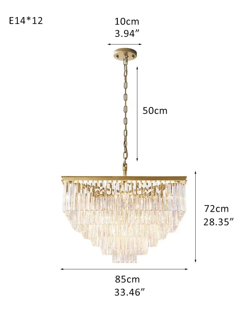 LightsStory Series Prismatic Chandelier | Multi-Tier Rectangular Precision-cut triangular crystal rods and sturdy iron frame, Brushed Gold finish for Dining Rooms and Grand Foyers 5-Tier-S-D85*H72CM D33.46“*H28.35" Gold American chandelier