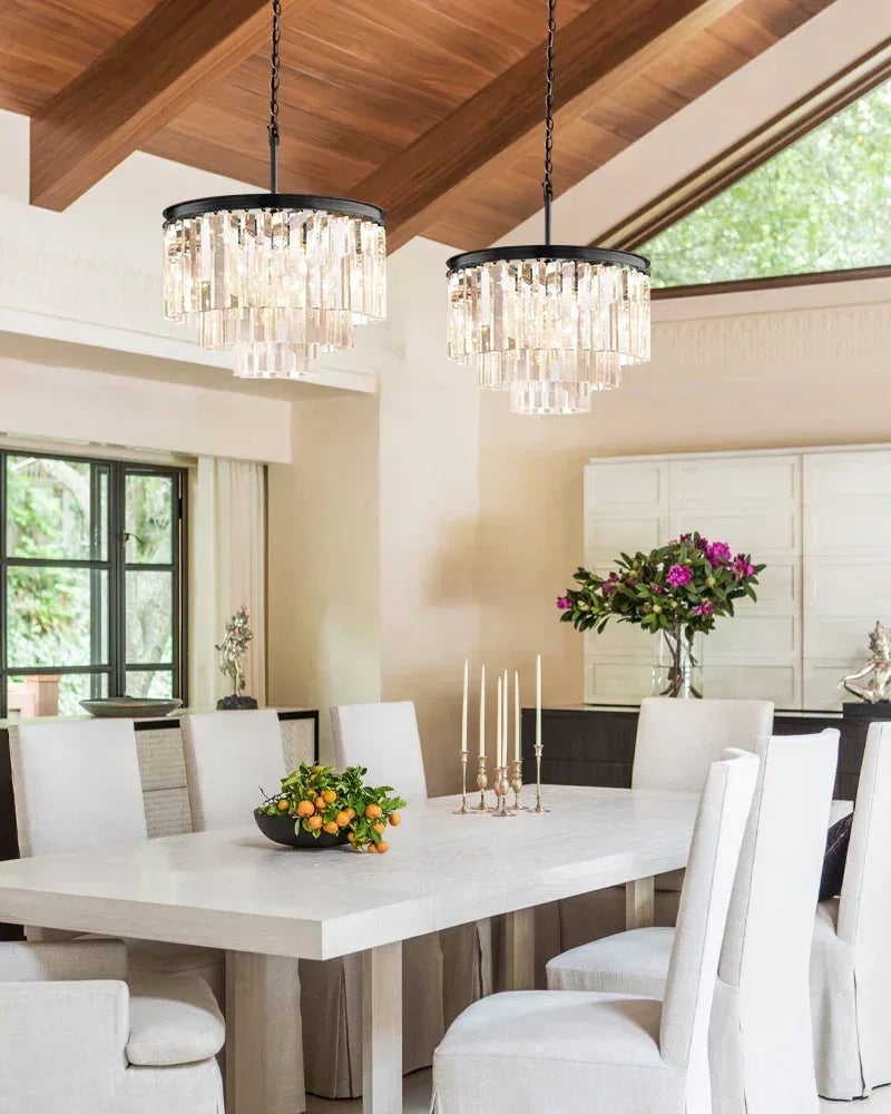 LightsStory Series Prismatic Chandelier | Multi-tier Triangular Crystal Precision-cut triangular crystal rods and sturdy iron frame, Brushed Gold and Black for Grand Foyers and Dining Rooms American chandelier