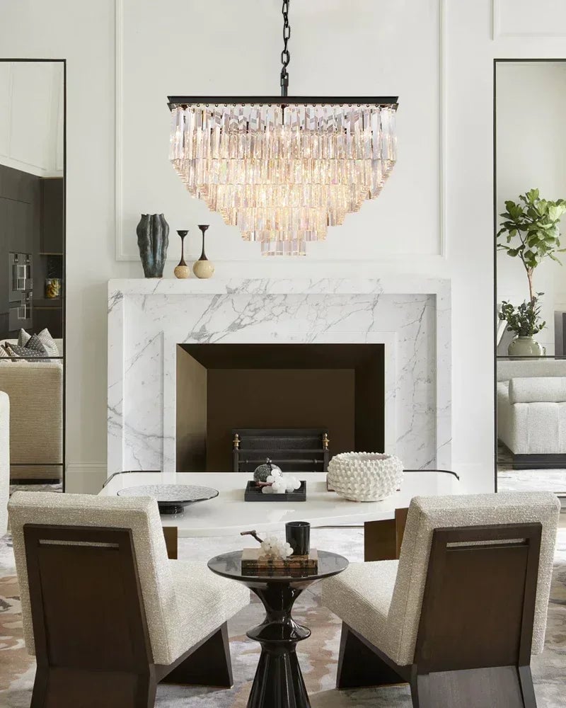 LightsStory Series Prismatic Chandelier | Multi-tier Triangular Crystal Precision-cut triangular crystal rods and sturdy iron frame, Brushed Gold and Black for Grand Foyers and Dining Rooms American chandelier