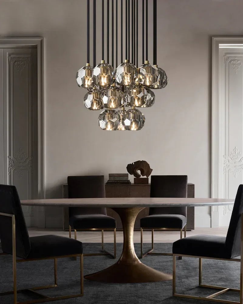 LightsStory Series Prismatic Chandelier | Spherical Silhouette Solid brass and hand-faceted polished crystal, Premium Gold and Brass finish for Modern dining rooms and high-ceiling entryways Modern Pendant lamp