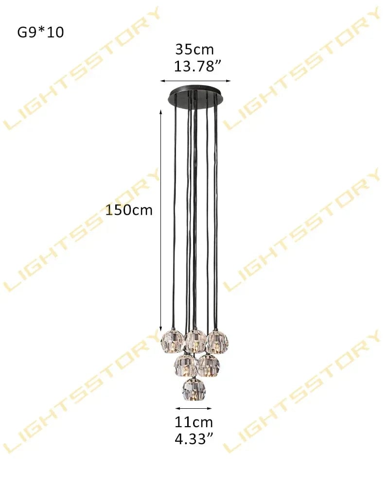 LightsStory Series Prismatic Chandelier | Spherical Silhouette Solid brass and hand-faceted polished crystal, Premium Gold and Brass finish for Modern dining rooms and high-ceiling entryways 10 light-D11cm D4.33" Clear Crystal + Black Base Modern Pendant lamp