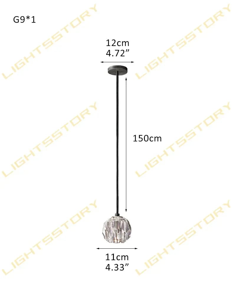 LightsStory Series Prismatic Chandelier | Spherical Silhouette Solid brass and hand-faceted polished crystal, Premium Gold and Brass finish for Modern dining rooms and high-ceiling entryways 1 light-D11cm D4.33" Clear Crystal + Black Base Modern Pendant lamp