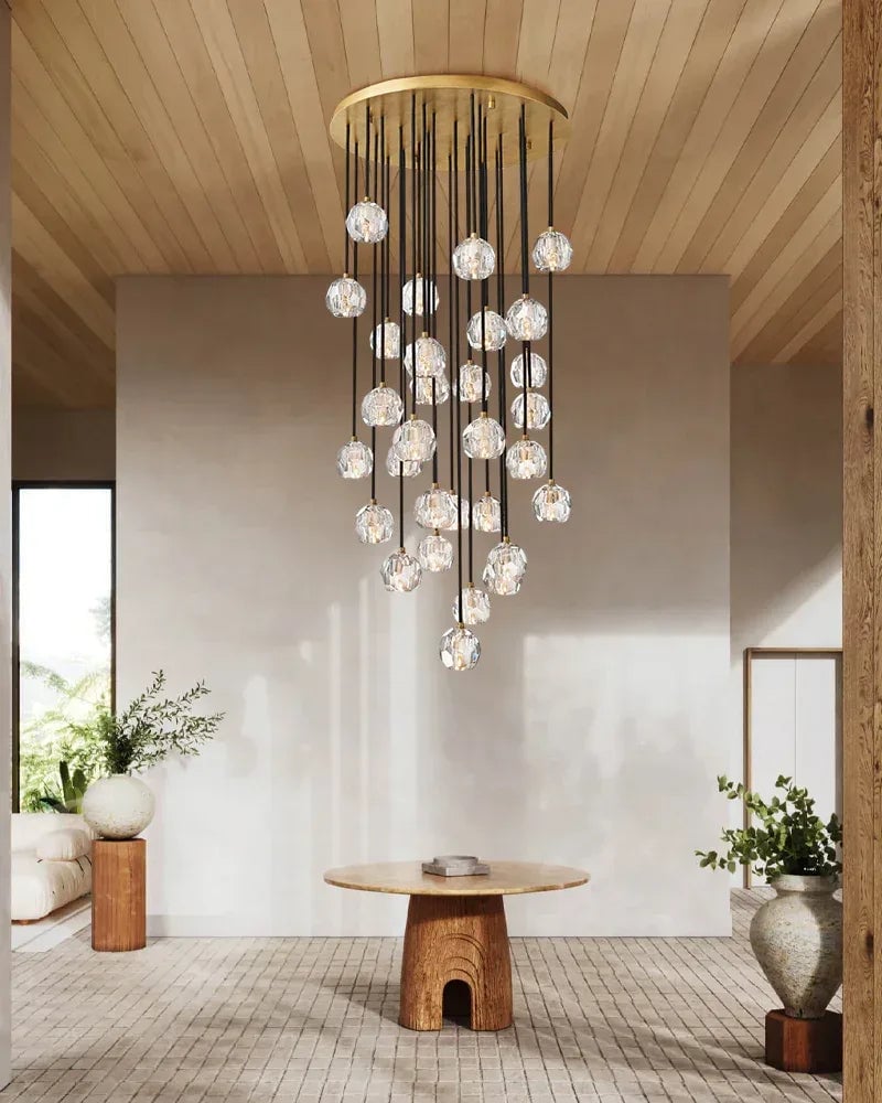 LightsStory Series Prismatic Chandelier | Spherical Solid brass and hand-faceted polished crystal, Premium Polished Brass for Modern Dining Rooms and Entryways Modern Pendant lamp