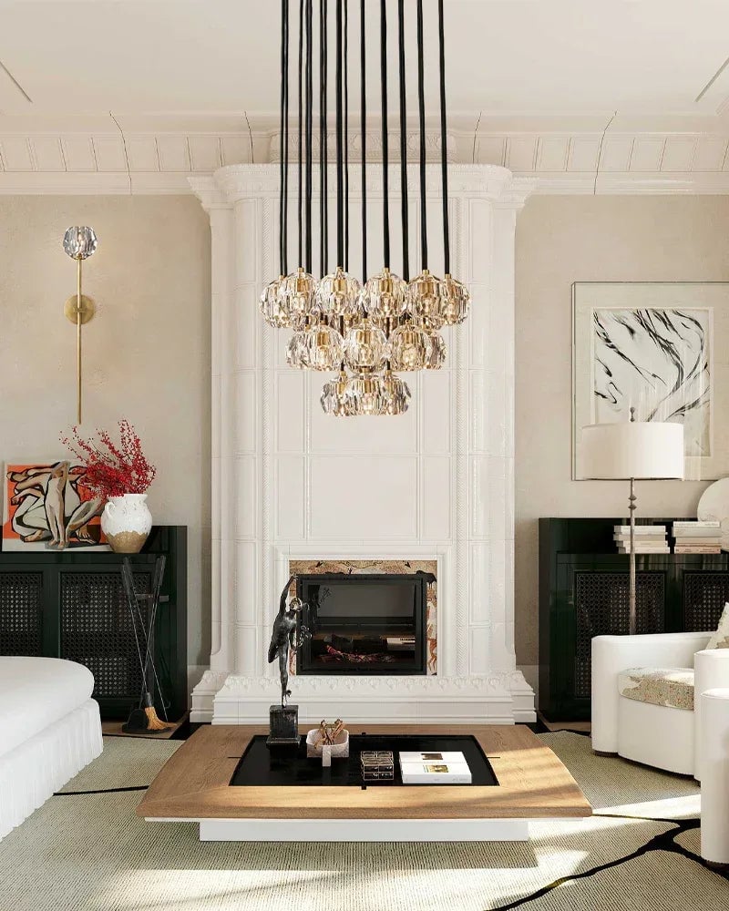 LightsStory Series Prismatic Chandelier | Spherical Solid brass and hand-faceted polished crystal, Premium Polished Brass for Modern Dining Rooms and Entryways Modern Pendant lamp