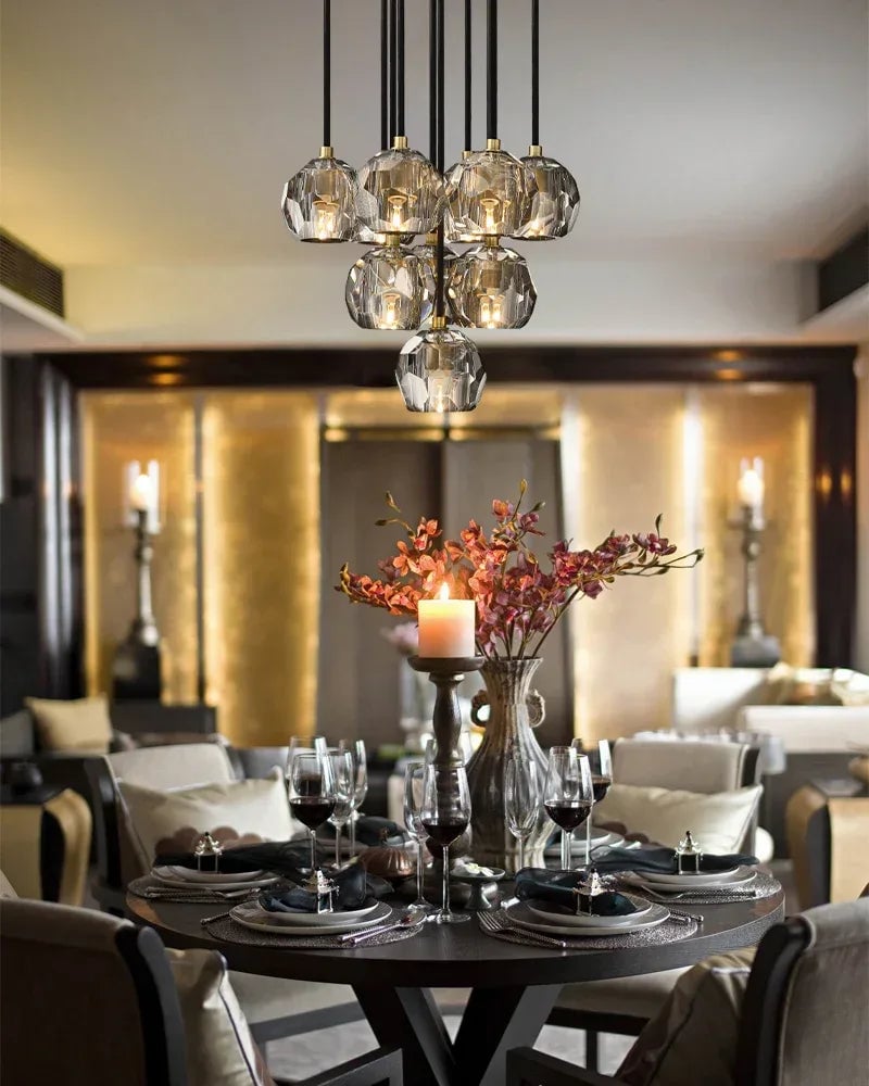 LightsStory Series Prismatic Chandelier | Spherical Solid brass and hand-faceted polished crystal, Premium Polished Brass for Modern Dining Rooms and Entryways Modern Pendant lamp