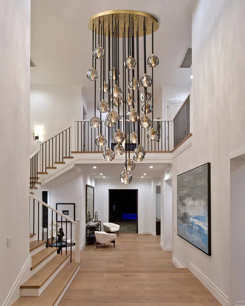 LightsStory Series Prismatic Chandelier | Spherical Solid brass and hand-faceted polished crystal, Premium Polished Brass for Modern Dining Rooms and Entryways Modern Pendant lamp